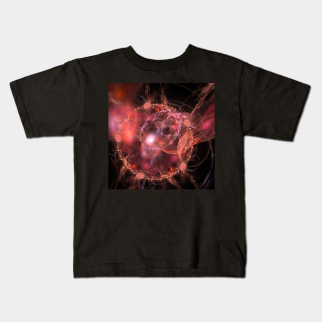 Fractal solar explosion in orange on black Kids T-Shirt by hereswendy